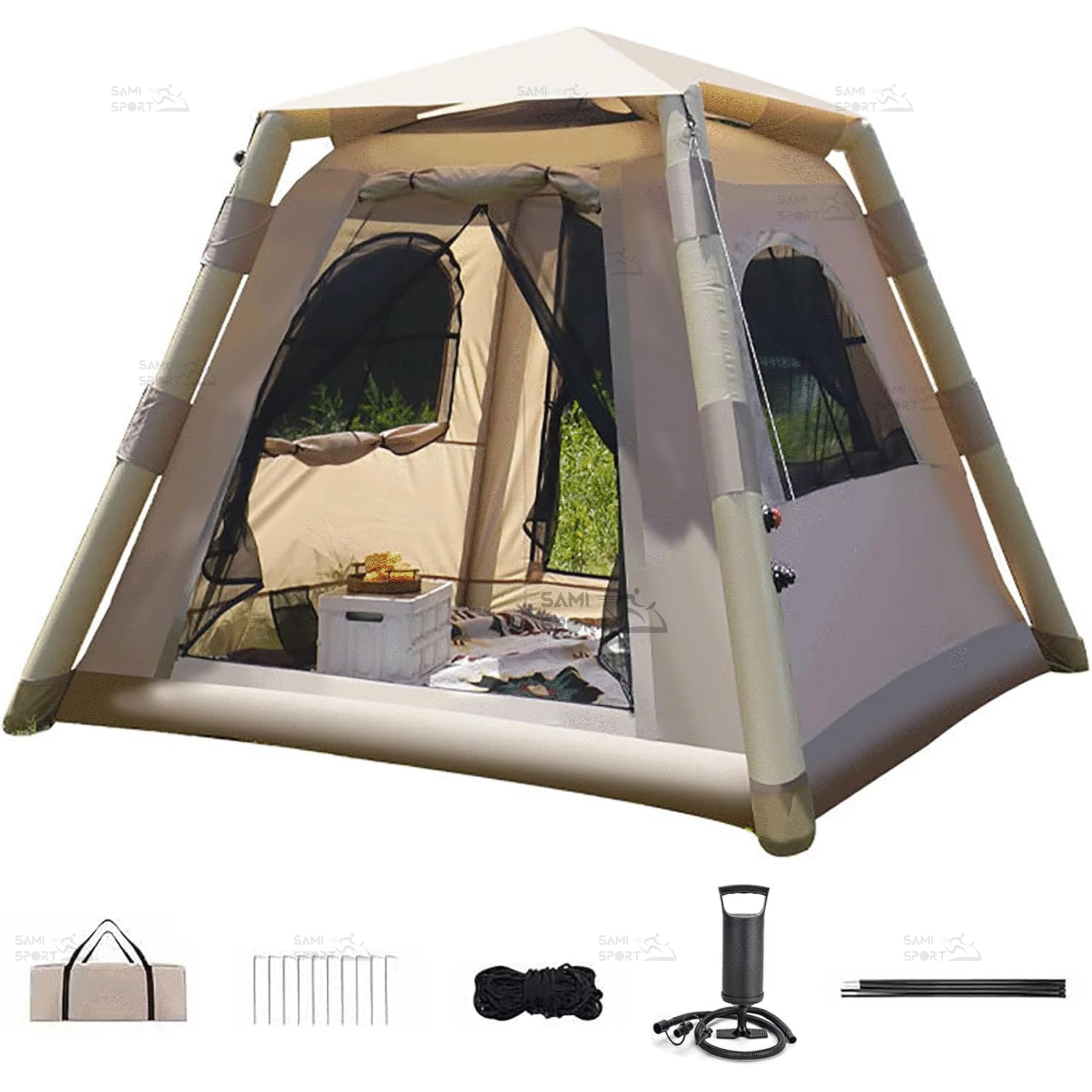 Inflatable Tent with Pump 4 Person Tents for Camping Tente Goflable Green Forest Door 4,8M2 - HY25567 - Image 1